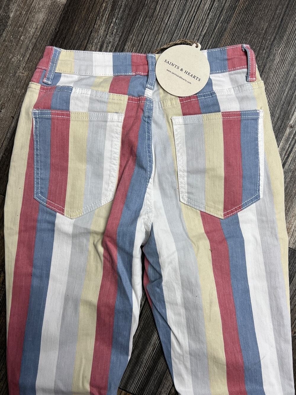 Saints and Hearts Women's Size S Striped Flare Jeans NWT Bell Bottom Frayed He - Picture 7 of 8